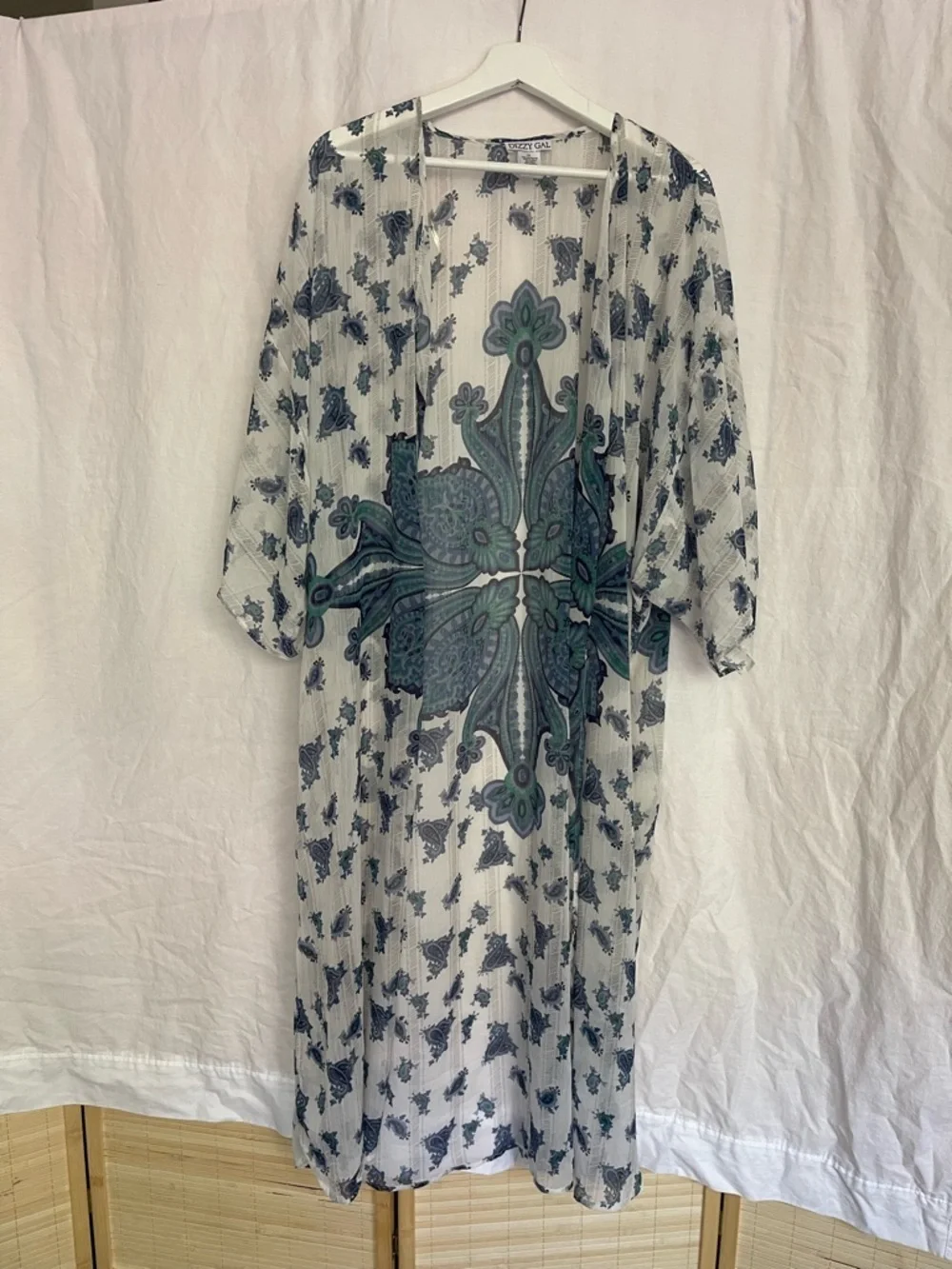 Dizzy Gal Sheer Paisley Kimono Boho Longline Duster Cardigan festival Size 1X